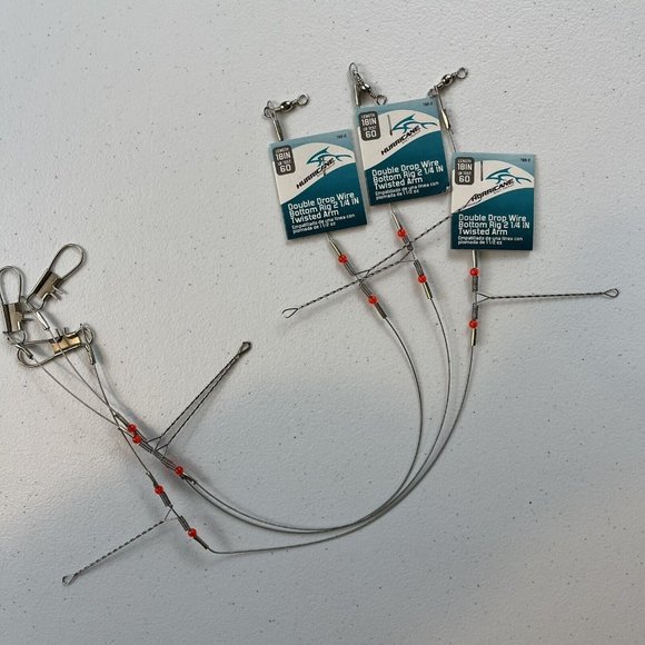 Lot of 3 Hurricane Salt Tackle Double Drop Wire Bottom Rigs 60lb Test 18” Length - Picture 5 of 6